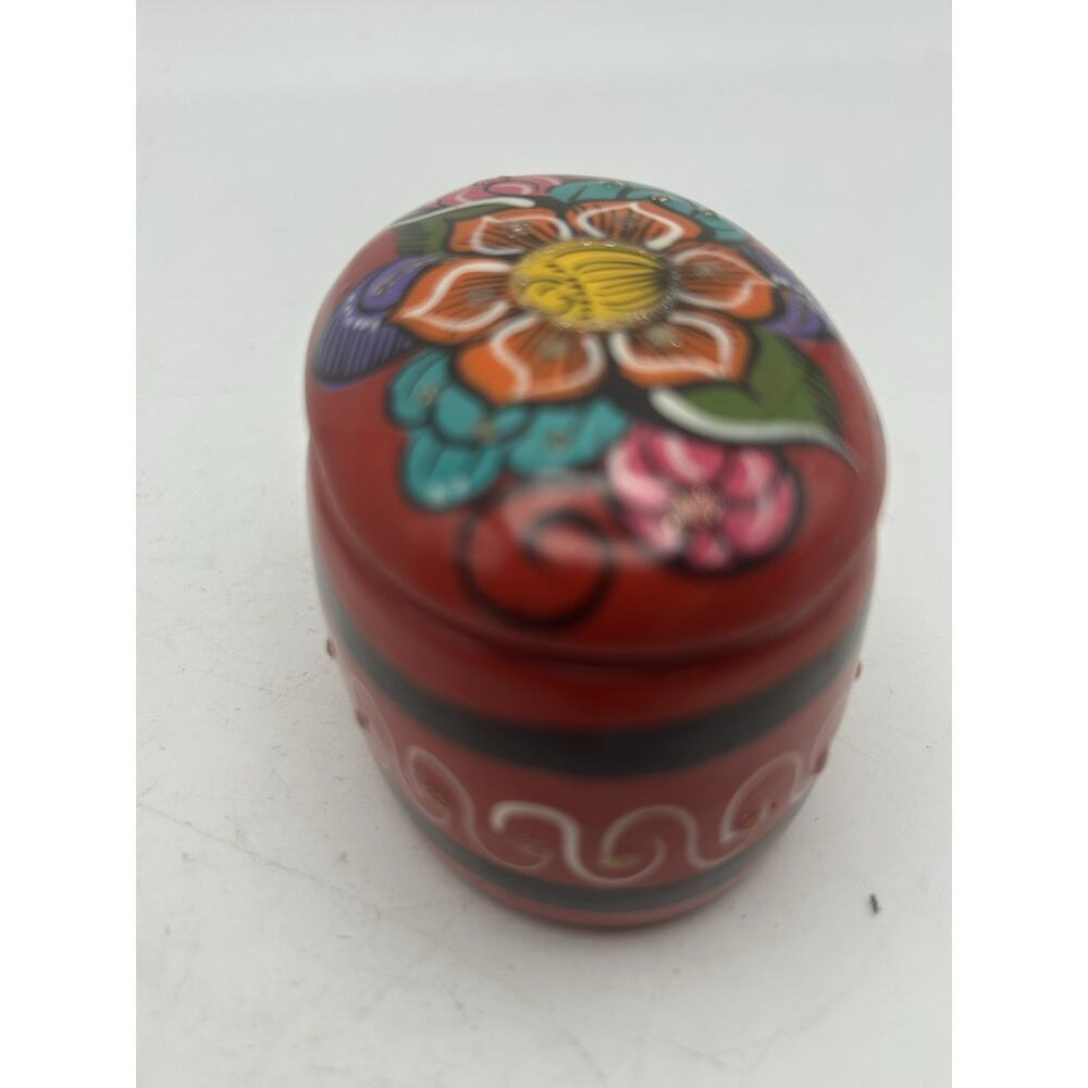 Mexican Talavera Style Clay Hand Painted Floral Ceramic Trinket Box With Lid